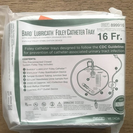 [899916] Bard Medical Lubricath 16 Fr Advance Drainage Bag Foley Trays, 10/Case