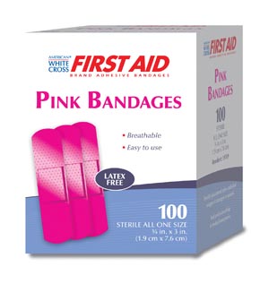 [19769] Nutramax First Aid® Plastic Adhesive Bandage, ¾" x 3", Pink