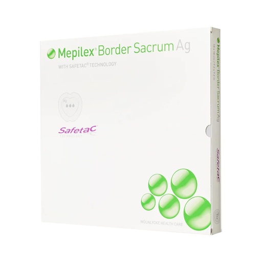 [382490] Molnlycke Mepilex Border 9.2 inch x 9.2 inch Silver Foam Sacrum Ag Antimicrobial Dressing, 25/Case
