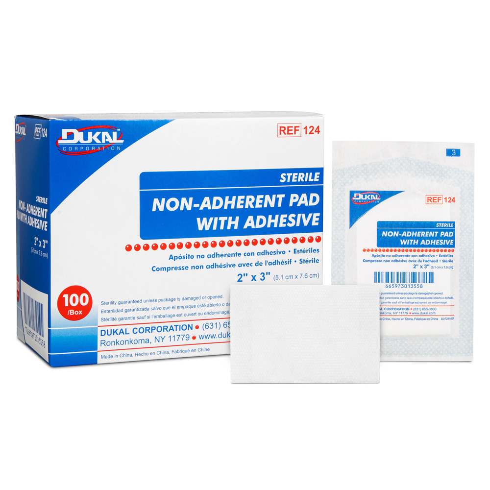 [124] Dukal 2 x 3 inch Sterile Non Adherent Pad with Adhesive, 2400/Pack