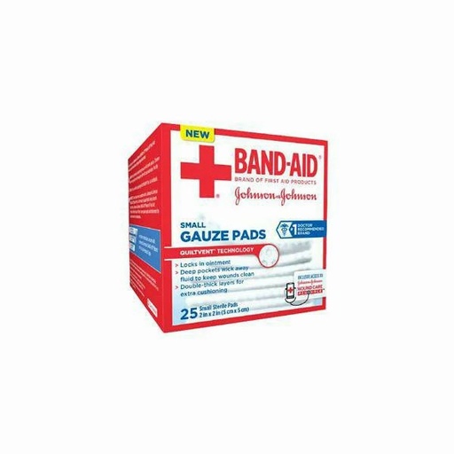 [116124] Johnson & Johnson Band-Aid 2 inch x 2 inch 25 Count First Aid Small Gauze Pads, 24 Boxes/Case