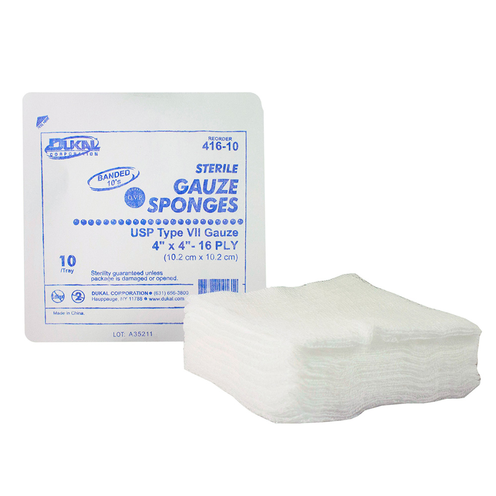 [416-10] Dukal 4 x 4 inch 16-Ply Type VII Sterile Gauze Sponges, 1280/Pack