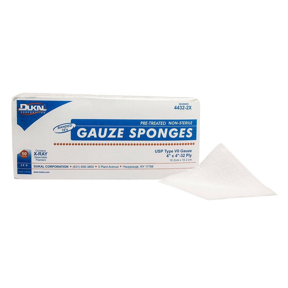 [4432-2X] Dukal 4 x 4 inch 32-Ply X-Ray Detectable Type VII Non-Sterile Gauze Sponges, 1000/Pack