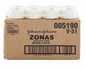 [005190] Johnson & Johnson Zonas 1.5 inch x 15 yds Athletic Porous Tape, White, 32 Roll/Case