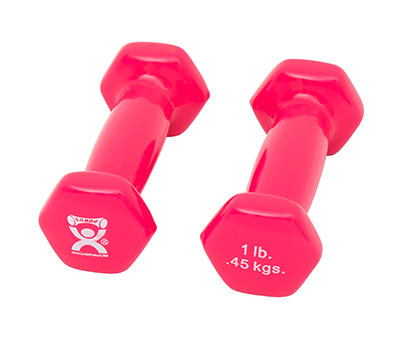 [10-0550-2] Fabrication CanDo 1 lb Vinyl Coated Cast Iron Dumbbell, Pink, 2/Pack