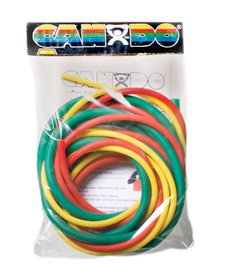 [10-5380] Fabrication CanDo 6 ft Low Powder Easy Exercise Tubing w/ PEP Pack, Assorted Color, 3 Pieces/Pack