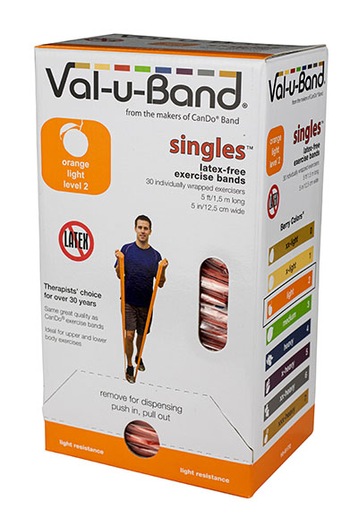[10-6172] Val-u-Band Resistance Bands, Pre-Cut Strip, 5', Orange-Level 2/7, Case of 30, Latex-Free