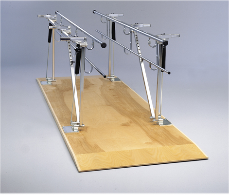 [15-4080] Parallel Bars, wood platform mounted, height and width adjustable, 7' L x 17.5" - 25.5" W x 31" - 41" H