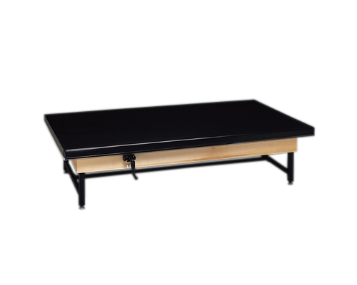 [15-2016] Wooden Platform Table - Manual Hi-low, Upholstered, 7' x 3' x (19" - 27")