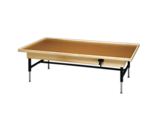 [15-2046] Wooden Platform Table - Manual Hi-low, Raised-rim, 7' x 3' x (19" - 27")