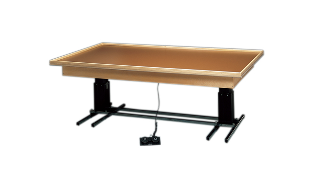 [15-2072] Wooden Platform Table - Deluxe Eectric Hi-low, Raised-rim, 7' x 4' x (23" - 32")