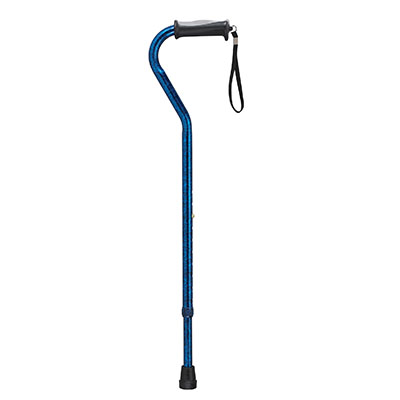 [43-2017] Drive, Adjustable Height Offset Handle Cane with Gel Hand Grip, Blue Crackle