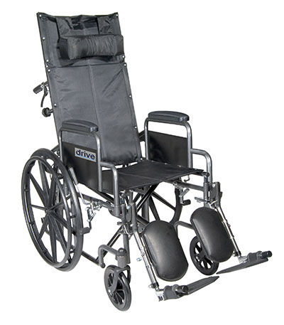 [43-2238] Drive, Silver Sport Reclining Wheelchair with Elevating Leg Rests, Detachable Desk Arms, 16" Seat