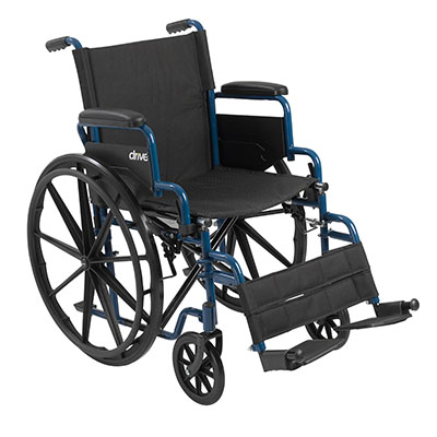 [43-3129] Drive, Blue Streak Wheelchair with Flip Back Desk Arms, Swing Away Footrests, 20" Seat