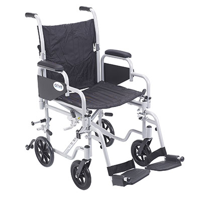 [43-3179] Drive, Poly Fly Light Weight Transport Chair Wheelchair with Swing away Footrests, 18" Seat