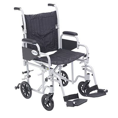 [43-3180] Drive, Poly Fly Light Weight Transport Chair Wheelchair with Swing away Footrests, 20" Seat