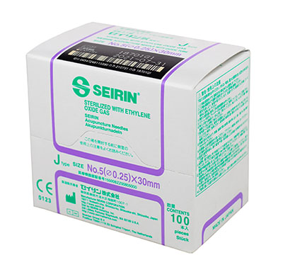 [11-0614] SEIRIN J-Type Acupuncture Needles, Size 5 (0.25mm) x 30mm, Box of 100 Needles