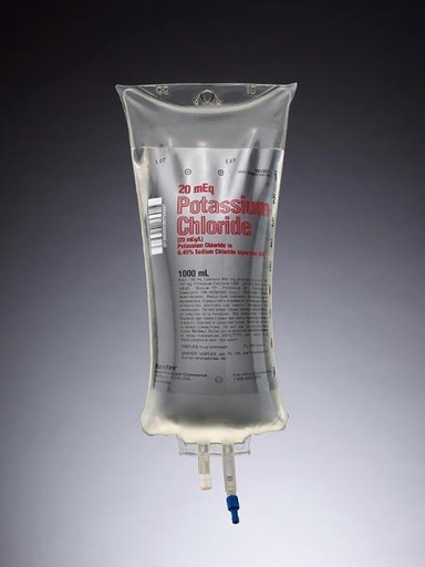 [2B1357X] Baxter™ 20 mEq/L Potassium Chloride in 0.45% Sodium Chloride Injection, 1000 mL VIAFLEX Container