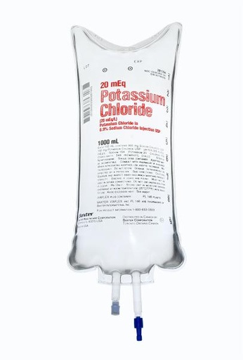 [2B1764X] Baxter™ 20 mEq/L Potassium Chloride in 0.9% Sodium Chloride Injection, 1000 mL VIAFLEX Container