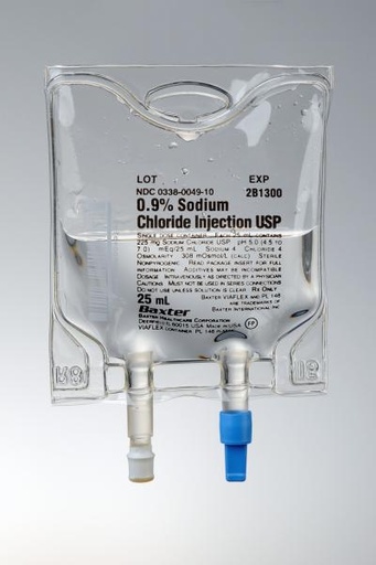 [2B1300] Baxter™ 0.9% Sodium Chloride Injection, USP, 25 mL VIAFLEX Container, Quad Pack