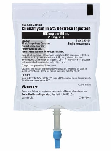 [2G3454] Baxter™ Clindamycin in 5% Dextrose Injection, 900mg/50mL in GALAXY Container