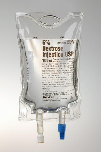 [2B0082] Baxter™ 5% Dextrose Injection, 100 mL VIAFLEX Container, Quad Pack(RX)