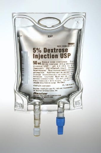 [2B0081] Baxter™ 5% Dextrose Injection, USP, 50 mL VIAFLEX Container, Quad Pack 