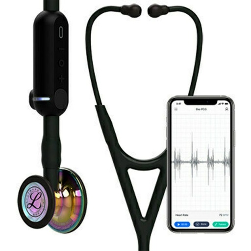 [8570] 3M Littmann Core Digital Stethoscope, Rainbow CP, Black Tubing