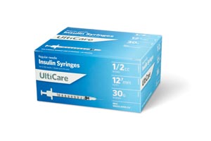 [09355] UltiMed, Inc. Insulin Syringe, 1/2cc, 30G x ½", 100/bx