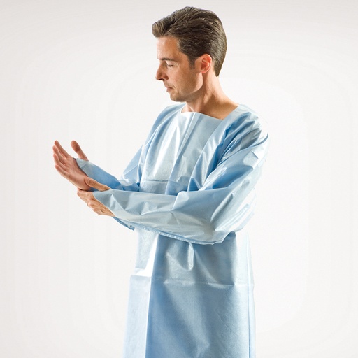 [86795] Graham Medical Gown, Spunbond/Poly, 42"x46", Blue, 50/cs