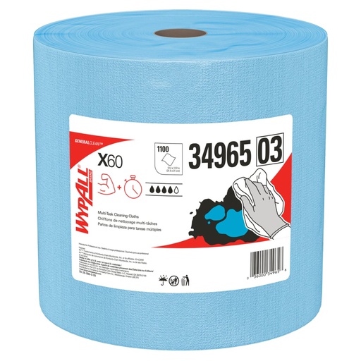 [34965] Kimberly-Clark Professional X60 Cloth, 12.5" x 13.4", Blue, 1100 sheets/rl, 1 rl/cs