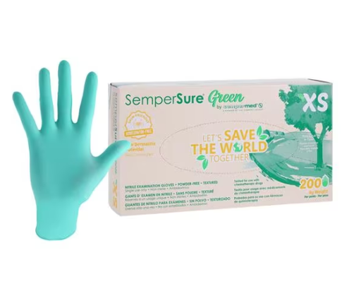 [SUNG201] Sempermed USA Exam Glove, Nitrile, Green, Textured, X-Small, Powder Free (PF), 200/bx