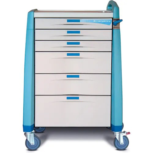 [AM-EM-STD-BLUE] Capsa Avalo Standard Emergency Medical Cart with (3) 3 inch/(2) 6 inch/(1) 10 inch Drawers, Blue