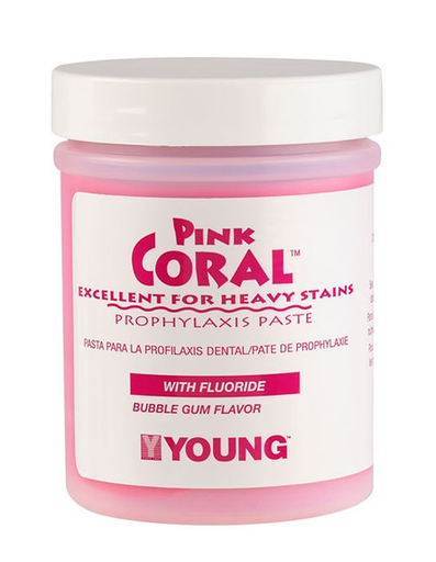 [033309] Young Dental Manufacturing Young™ Pink, Coral, Bubble Gum, Fine, 250g W/ Fluoride, 9oz