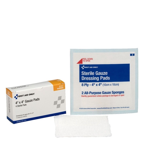 [B207] First Aid Only 4 inch x 4 inch Sterile Gauze Pad, 4/Box