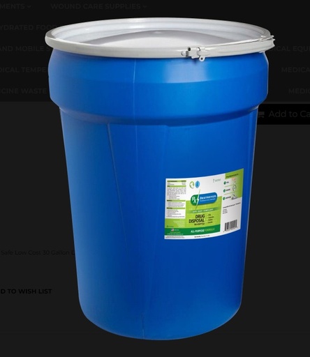 [RX30] Global Medicine Waste Disposal Safe Low Cost 30 Gallon Drum