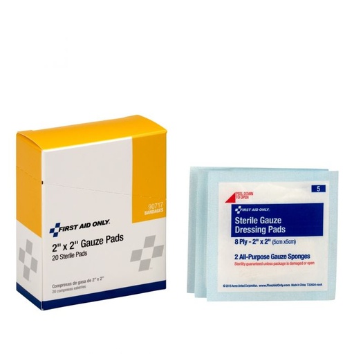 [90717] First Aid Only 2 inch x 2 inch Sterile Gauze Pad, 20/Box