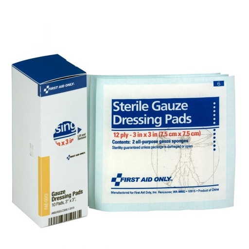 [FAE-5013] First Aid Only 3 inch x 3 inch SmartCompliance Refill Sterile Gauze Pad, 10/Box