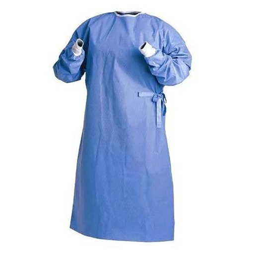 [8572B] Aspen Surgical Gown, Film, Over-The-Head, Open Back w/Elastic Wrist, Blue, 100/cs