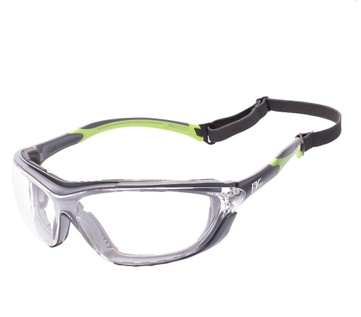 [3630GC] Palmero Wraparound Safety Glasses, Black Frame/Green Tips/Clear Lens, Universal Size