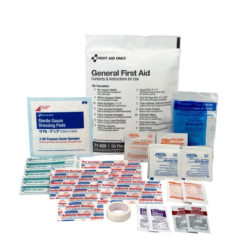 [71-020] First Aid Only 58 Piece General First Aid Triage Kit with Medications and Plastic Bag