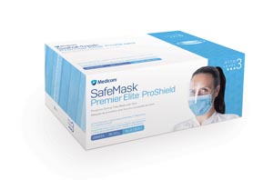 [204215] Medicom, Inc. Premier Elite™ ProShield Earloop Mask with Visor, ASTM Level 3, Blue, 25/bx