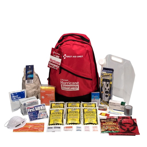 [91054] First Aid Only 1 Person Emergency Preparedness Hurricane Kit with Backpack