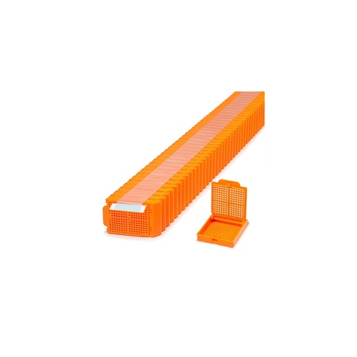 [M493-11T] Simport Scientific Histosette® II Cassettes in Quickload™ Stack (Taped), Biopsy, Orange