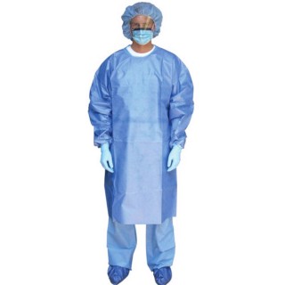 [8200CG] Isolation Gown, Poly-Coated SMS, Knit Cuffs, Blue, Universal, Flat Pack, 10/pk, 10 pk/cs