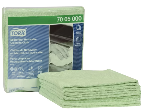 [7005000] Microfiber Cleaning Cloth, Reusable, 12" x 12", Green, 6/pk, 8 pk/cs