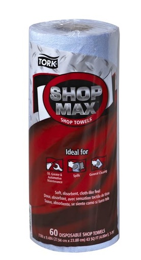 [450360] ShopMax Wiper, Roll Towel, Advanced, Blue, 1-Ply, 47ft, 60 sht/rl, 30 rl/cs