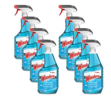 [322338] Windex® Glass Cleaner, Trigger Spray Bottle, Unscented, Blue, 32oz, 8/cs