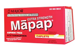[100443] Major Pharmaceuticals Mapap, 500mg, 24s, Boxed, Compare to Tylenol®, NDC# 00904-6720-24