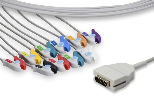 [K10-BK1-P0] EKG EK10 Leadwire Cable, 10 Leads, Pinch/Grabber, 9.8ft, Reusable, Burdick Compatible